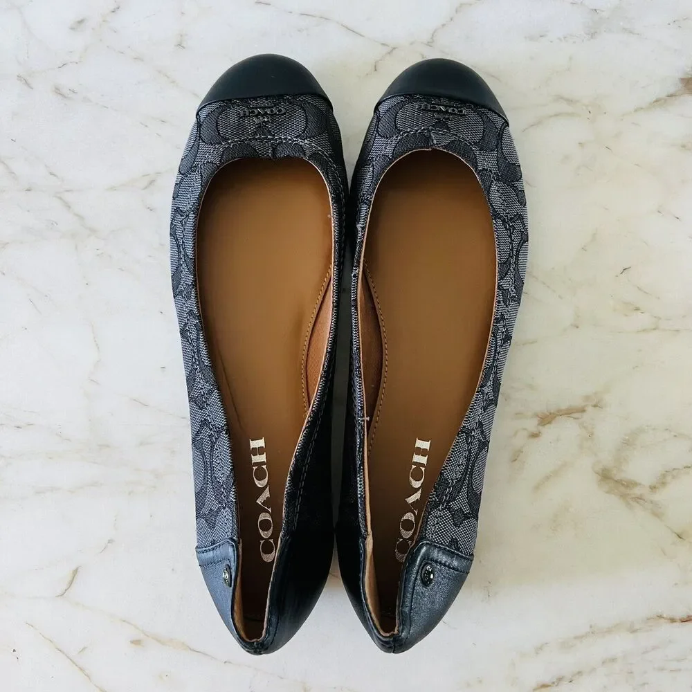 COACH Chelsea Black Gray Signature Canvas Logo Print Ballerina Flats - US 8.5 - Picture 8 of 10